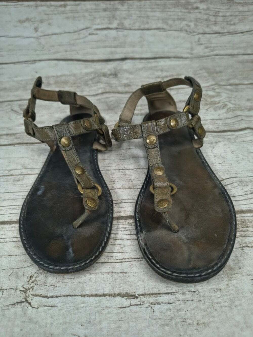 Miss Sixty Brown Embossed Leather T Strap Sandals Size 39